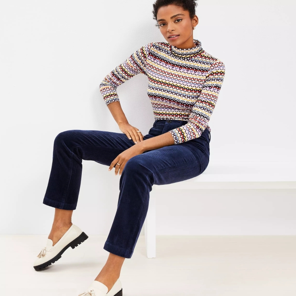 LOFT Navy Straight Leg Corduroy Pants